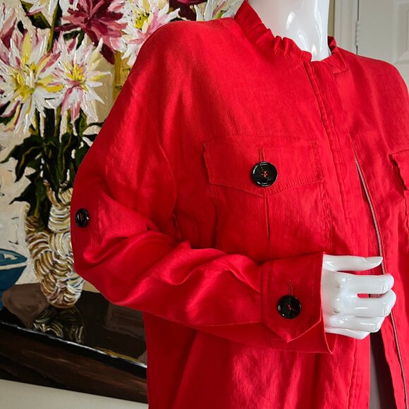 Marc Cain Poppy Orange Linen blend jacket with black buttons - size M / N3 - Picture 14 of 16